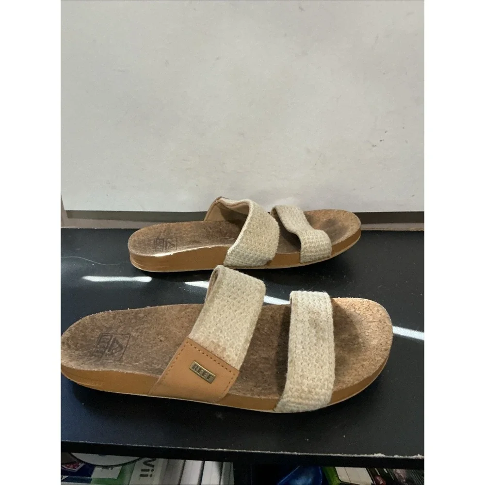 Reef Cushion Vista Natural Crochet Womens Slides Sandals Beige Size 8